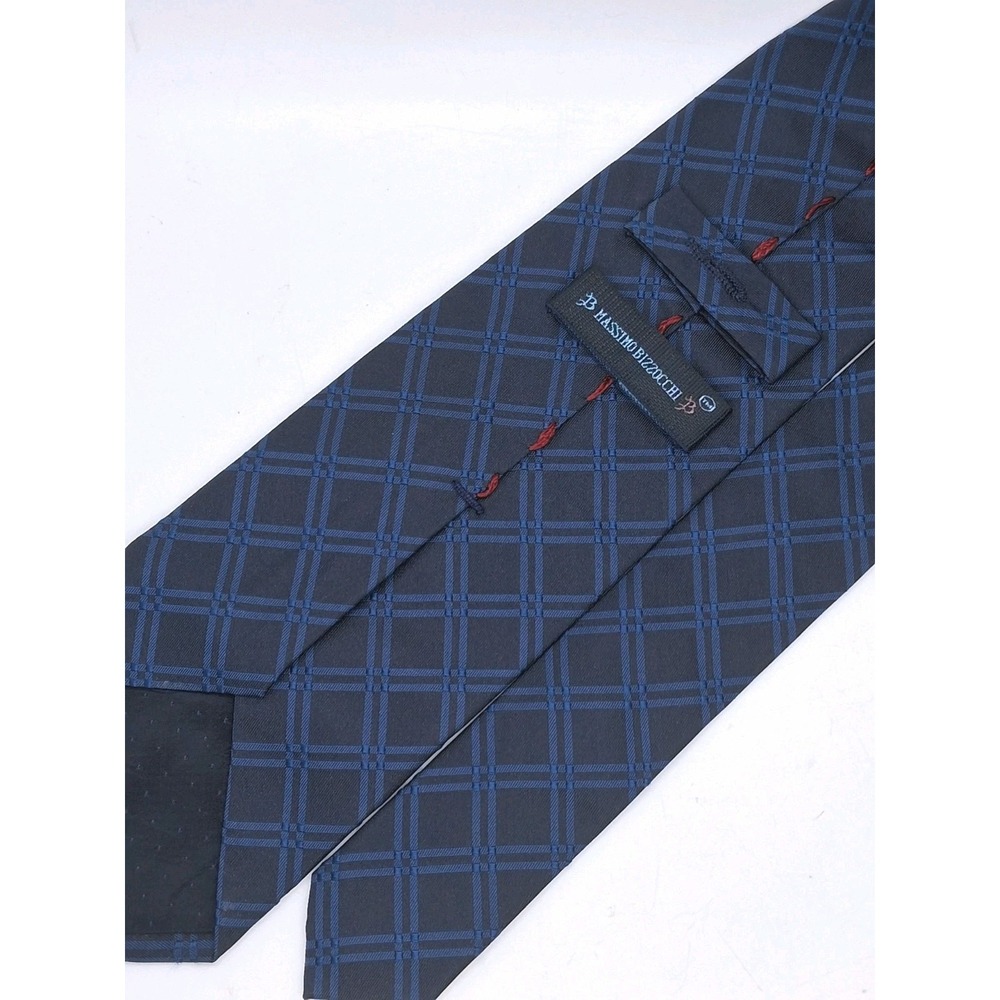 MASSIMO BIZZOCCHI Jacquard Diamond Silk Navy Blue Necktie ITALY Luxury #277348